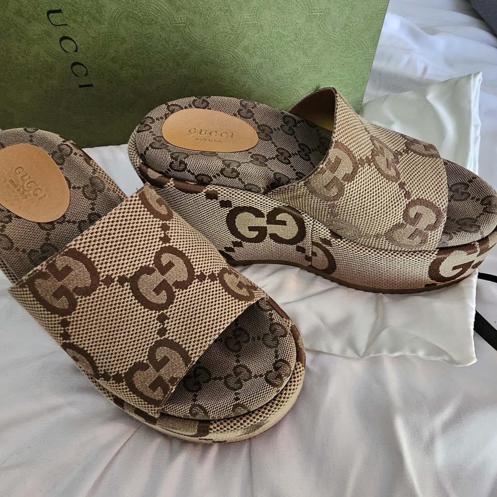 Authentic Gucci Platform Slides Gg - image 1